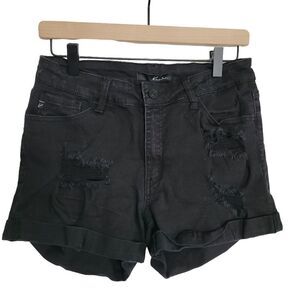 Kancan Distressed Cuffed Black Shorts